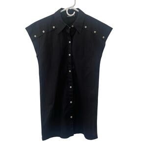 Kate Spade Button-Front Cotton Shirt Shift Dress Black Size XS